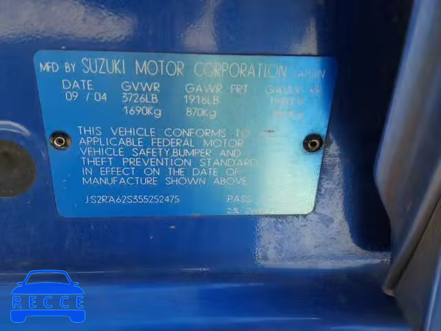 2005 SUZUKI AERIO S JS2RA62S355252475 image 9