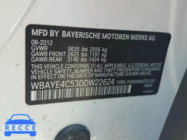 2013 BMW 740 LI WBAYE4C53DDW22624 image 9
