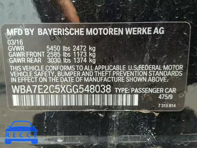2016 BMW 740 I WBA7E2C5XGG548038 зображення 9
