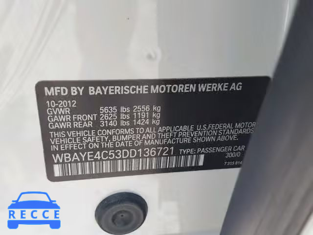 2013 BMW 740 LI WBAYE4C53DD136721 зображення 9