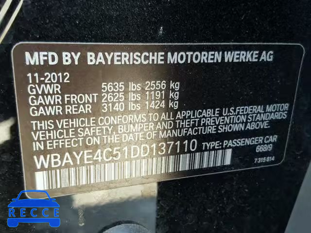 2013 BMW 740 LI WBAYE4C51DD137110 image 9