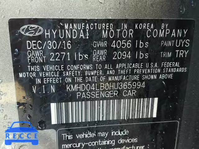 2017 HYUNDAI ELANTRA SP KMHD04LB0HU365994 зображення 9