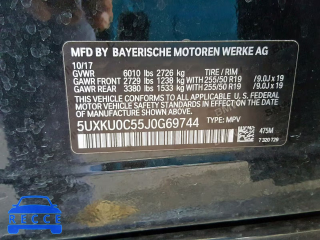 2018 BMW X6 SDRIVE3 5UXKU0C55J0G69744 image 9