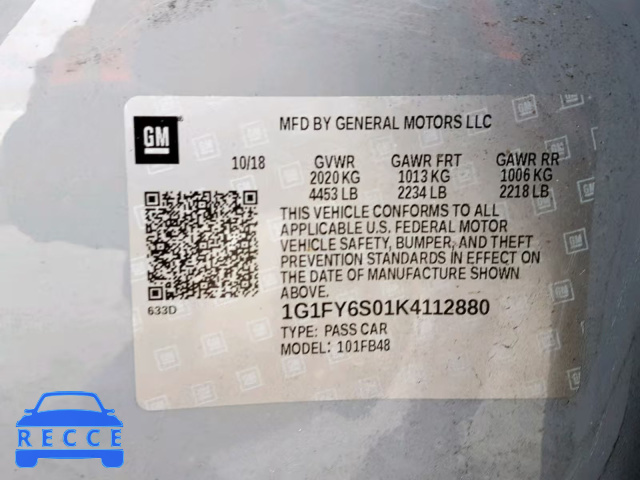 2019 CHEVROLET BOLT EV LT 1G1FY6S01K4112880 Bild 9