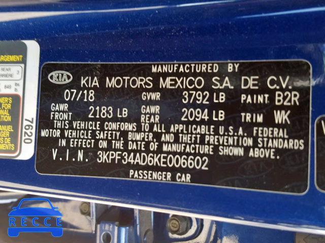 2019 KIA FORTE GT L 3KPF34AD6KE006602 image 9