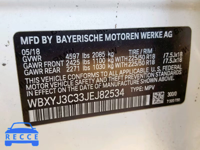 2018 BMW X2 SDRIVE2 WBXYJ3C33JEJ82534 image 9