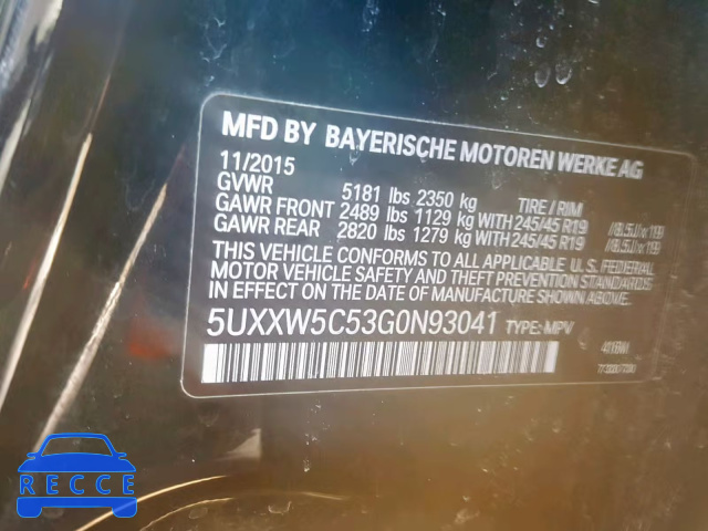 2016 BMW X4 XDRIVE3 5UXXW5C53G0N93041 Bild 9