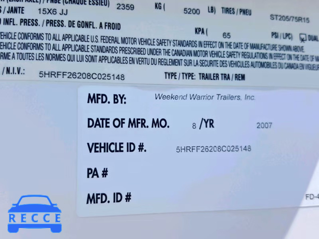 2008 WEEK WARRIOR 5HRFF26208C025148 image 9