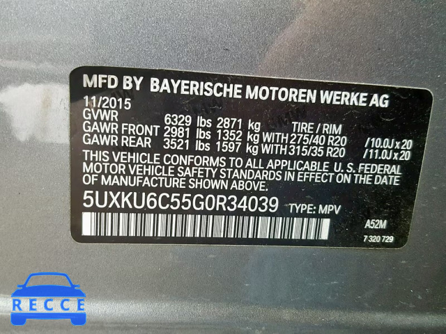2016 BMW X6 XDRIVE5 5UXKU6C55G0R34039 зображення 9