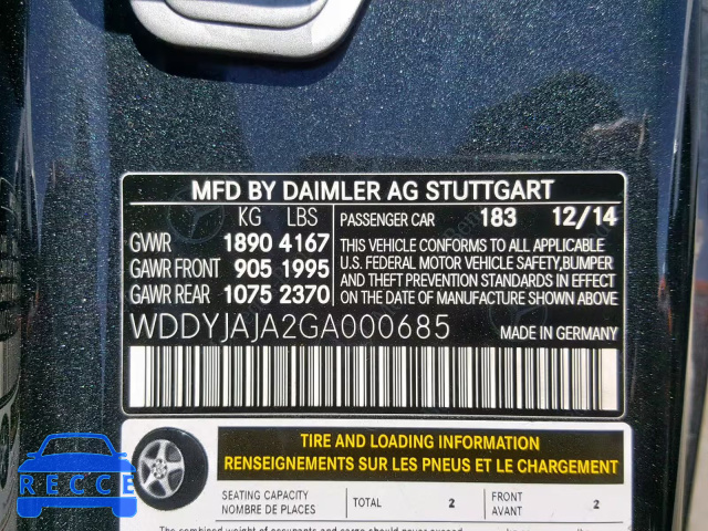 2016 MERCEDES-BENZ AMG GT S WDDYJAJA2GA000685 image 9