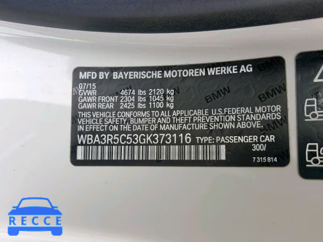 2016 BMW 435 XI WBA3R5C53GK373116 зображення 9