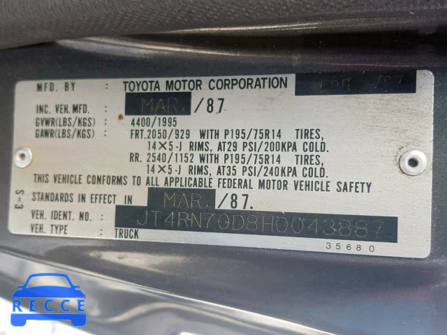 1987 TOYOTA PICKUP XTR JT4RN70D8H0043887 image 9