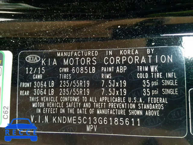 2016 KIA SEDONA SXL KNDME5C13G6185611 image 9