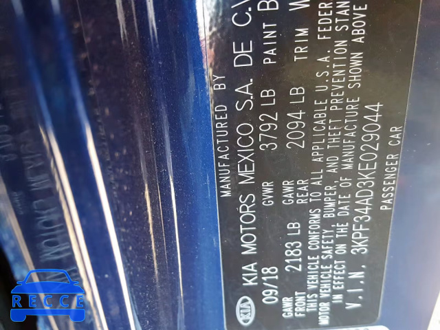 2019 KIA FORTE GT L 3KPF34AD3KE029044 image 9