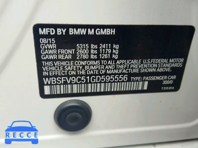 2016 BMW M5 WBSFV9C51GD595556 зображення 9