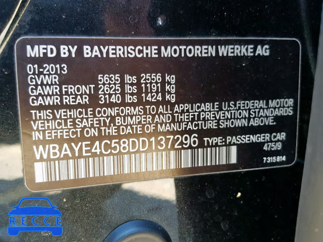 2013 BMW 740 LI WBAYE4C58DD137296 Bild 9