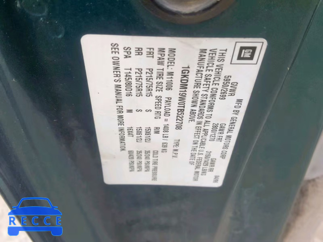 1996 GMC SAFARI XT 1GKDM19W0TB522708 image 9