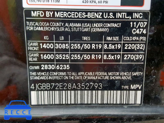 2008 MERCEDES-BENZ ML 550 4JGBB72E28A352793 image 9