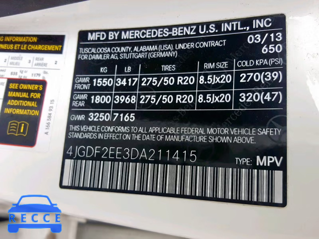 2013 MERCEDES-BENZ GL 350 BLU 4JGDF2EE3DA211415 Bild 9