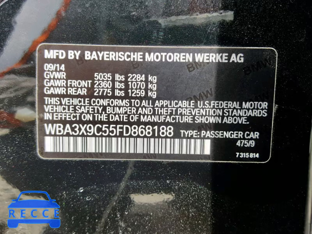 2015 BMW 335 XIGT WBA3X9C55FD868188 зображення 9