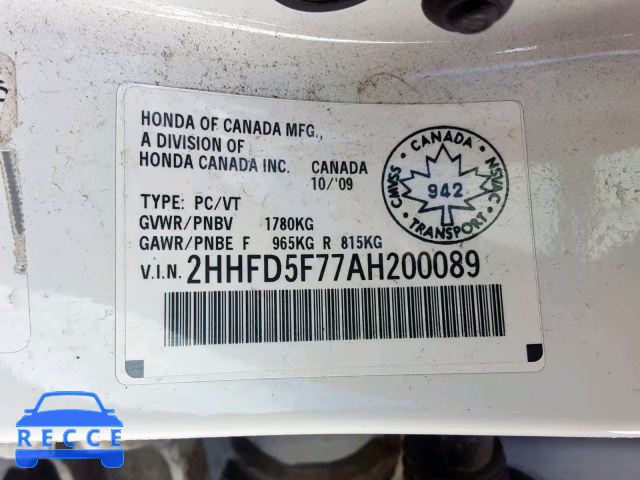 2010 ACURA CSX TECHNO 2HHFD5F77AH200089 Bild 9