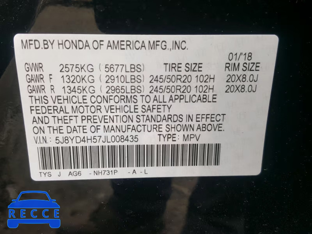 2018 ACURA MDX TECHNO 5J8YD4H57JL008435 image 9