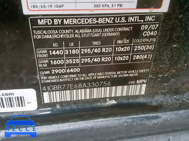 2008 MERCEDES-BENZ ML 63 AMG 4JGBB77E68A330756 image 9