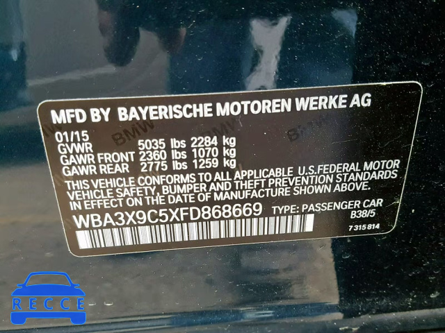 2015 BMW 335 XIGT WBA3X9C5XFD868669 зображення 9