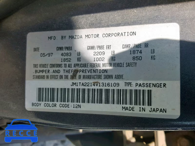 1997 MAZDA MILLENIA B JM1TA2214V1316109 Bild 9