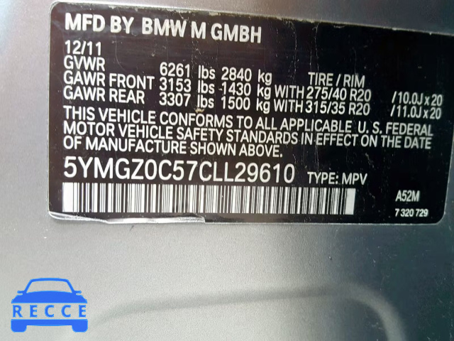 2012 BMW X6 M 5YMGZ0C57CLL29610 image 9