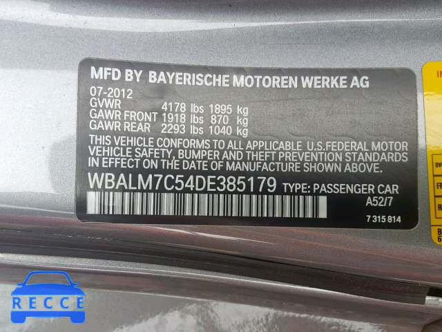 2013 BMW Z4 SDRIVE3 WBALM7C54DE385179 зображення 9