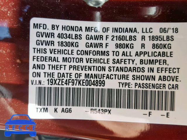 2019 HONDA INSIGHT TO 19XZE4F97KE004899 image 9