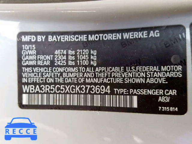 2016 BMW 435 XI WBA3R5C5XGK373694 image 9
