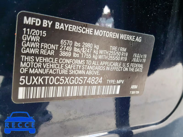2016 BMW X5 XDR40E 5UXKT0C5XG0S74824 Bild 9