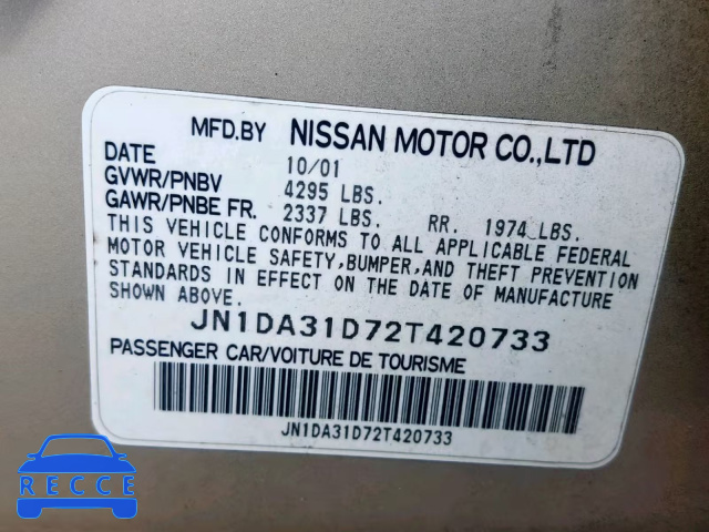 2002 NISSAN MAXIMA SE JN1DA31D72T420733 image 9