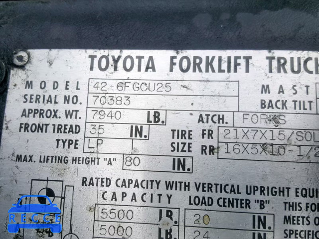 1997 TOYOTA FORKLIFT 70383 image 9