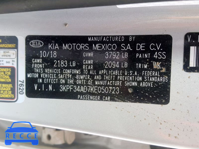 2019 KIA FORTE GT L 3KPF34AD7KE050723 image 9