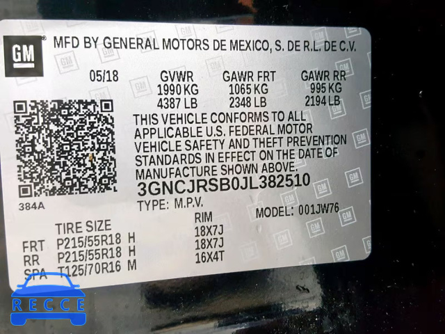 2018 CHEVROLET TRAX PREMI 3GNCJRSB0JL382510 image 9