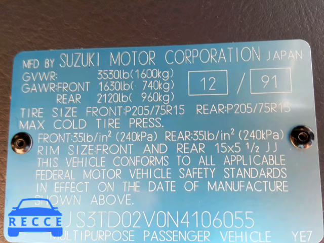 1992 SUZUKI SIDEKICK J JS3TD02V0N4106055 image 9