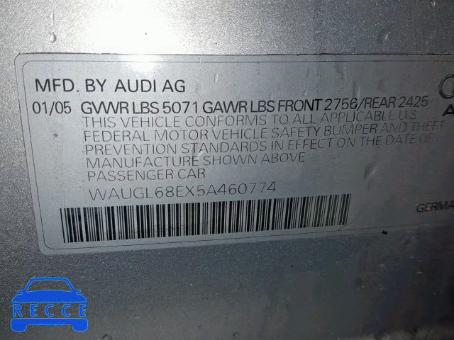 2005 AUDI NEW S4 QUA WAUGL68EX5A460774 image 9