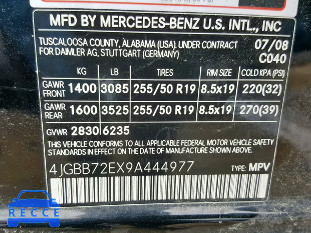 2009 MERCEDES-BENZ ML 550 4JGBB72EX9A444977 image 9
