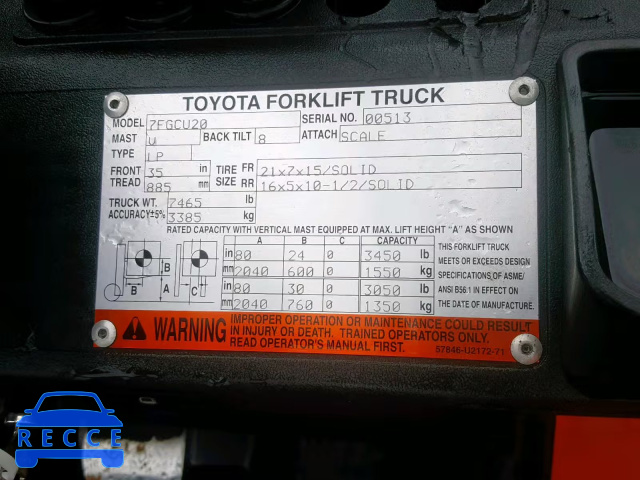 2007 TOYOTA FORKLIFT 00513 зображення 9