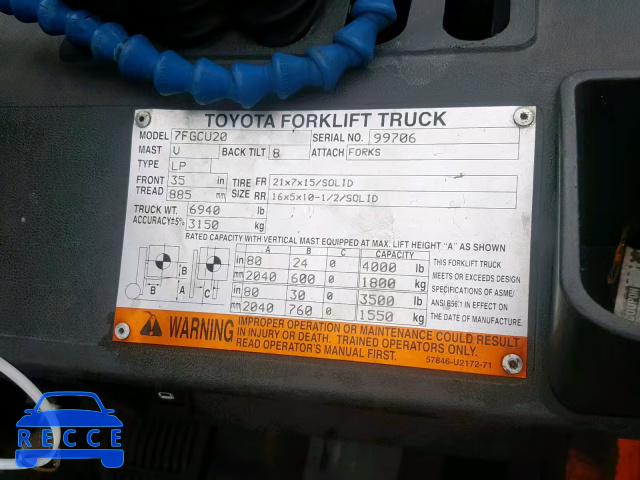 2007 TOYOTA FORKLIFT 99706 зображення 9