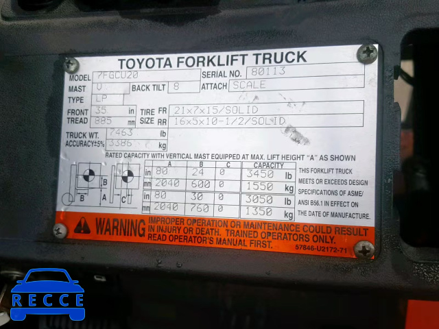 2003 TOYOTA FORKLIFT 80113 image 9