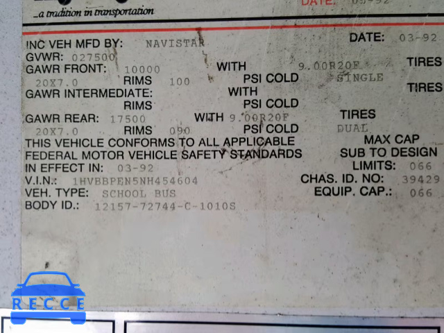 1992 INTERNATIONAL 3000 3800 1HVBBPEN5NH454604 image 9