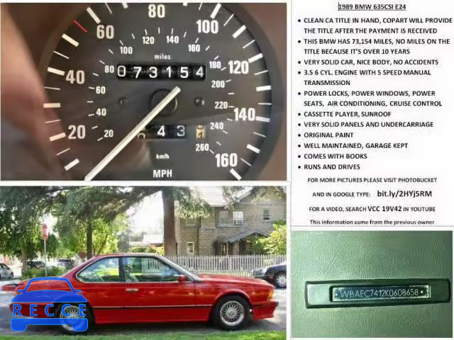1989 BMW 635 CSI WBAEC7412K0608658 зображення 9