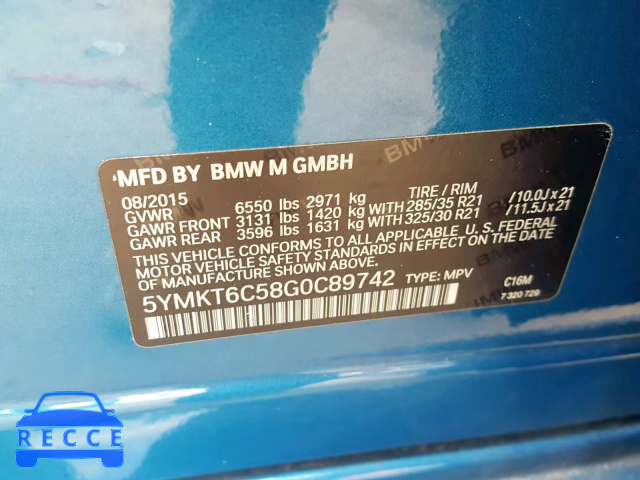 2016 BMW X5 M 5YMKT6C58G0C89742 зображення 9