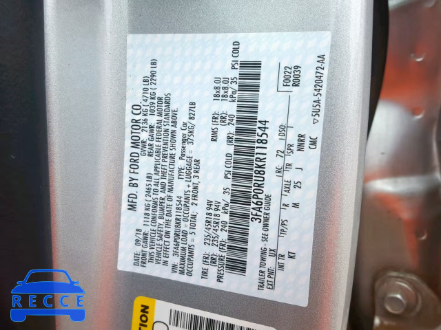 2019 FORD FUSION TIT 3FA6P0RU8KR118544 Bild 9