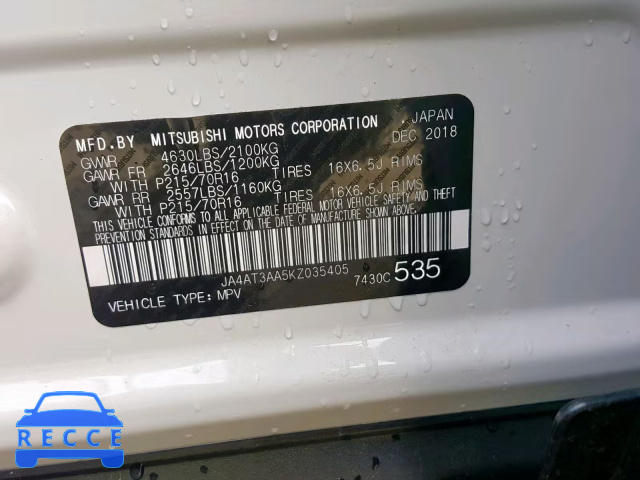 2019 MITSUBISHI ECLIPSE CR JA4AT3AA5KZ035405 Bild 9