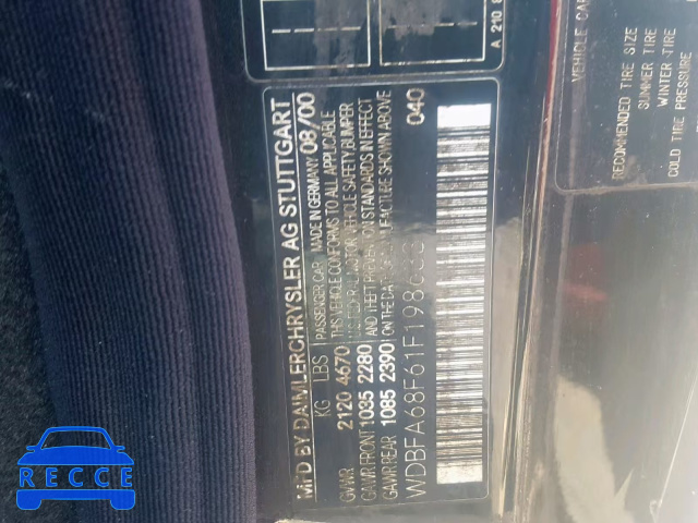 2001 MERCEDES-BENZ SL 500 WDBFA68F61F198633 зображення 9